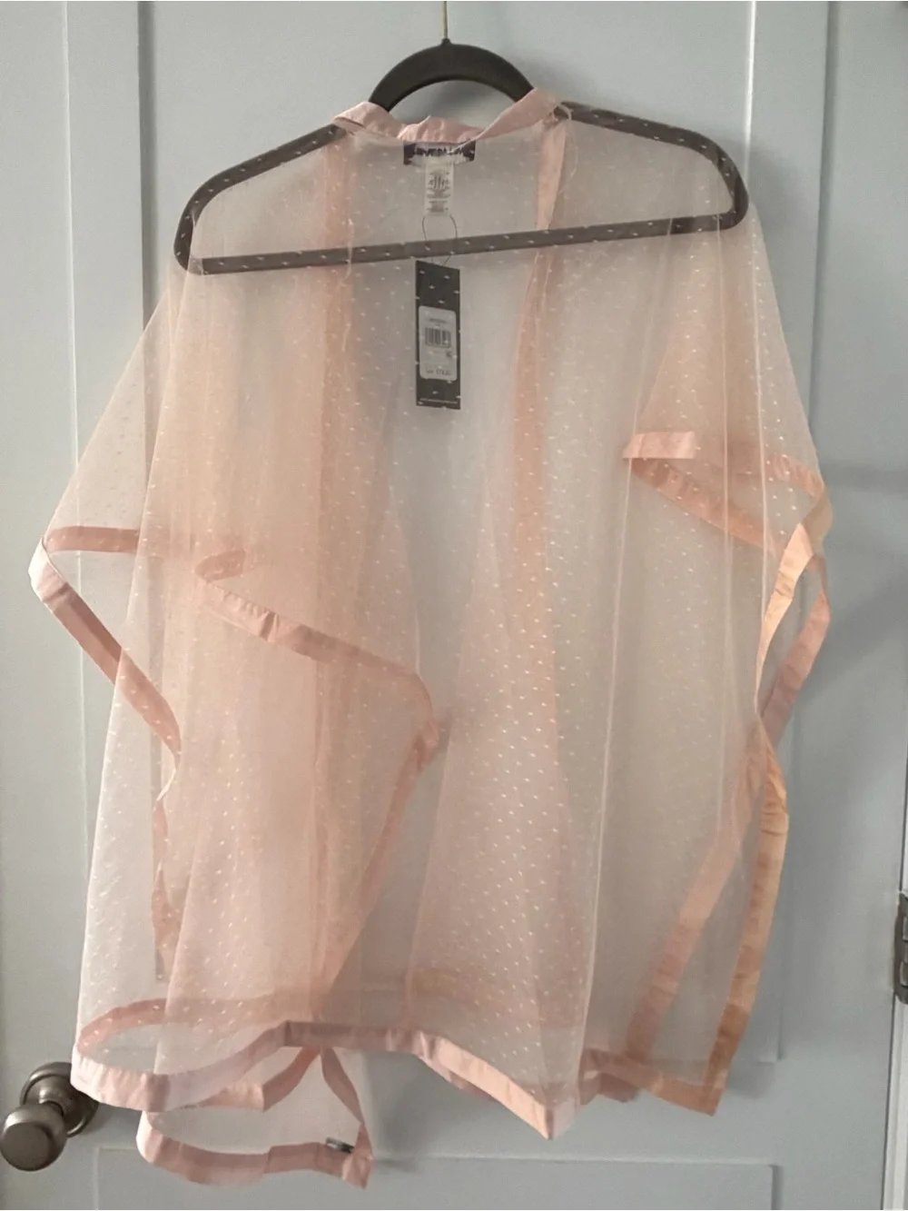 Karl Lagerfield Paris Sheer Polka Dot Kimono Shawl Mesh in Blush